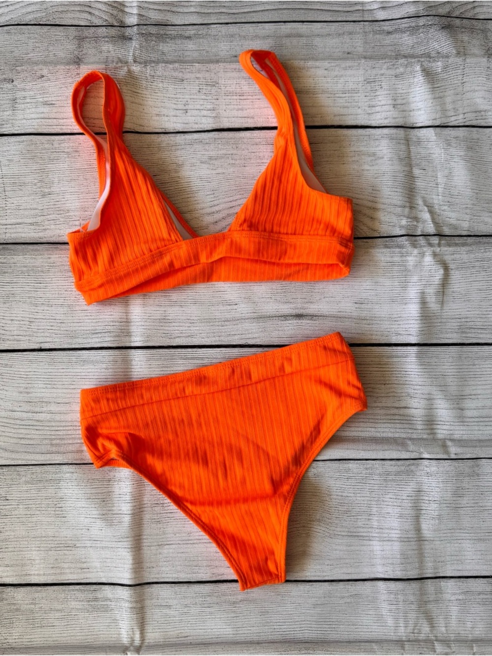 Orange Ribbed Bikini Set - Picture 2 of 3